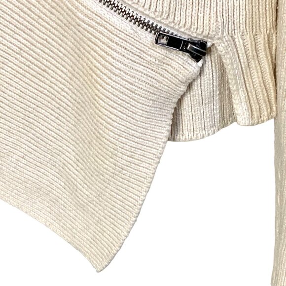 Asymmetrical Ribbed Turtleneck Side Zip Sweater XS Cream Knit Texture Neutral - Picture 3 of 10
